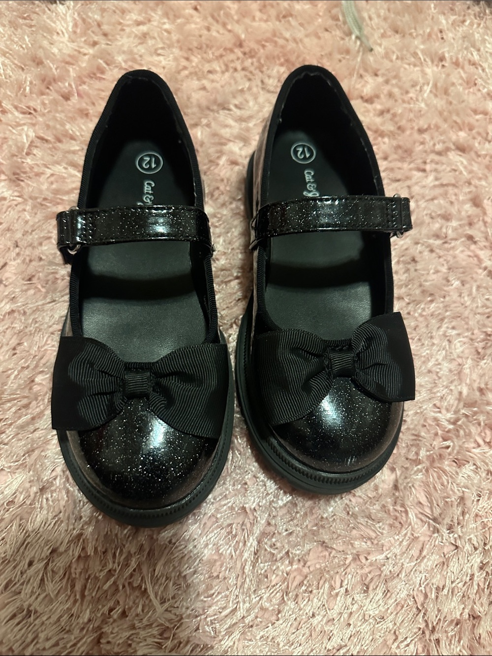 Cat & Jack Black Glitter Mary Jane with Bow Strap